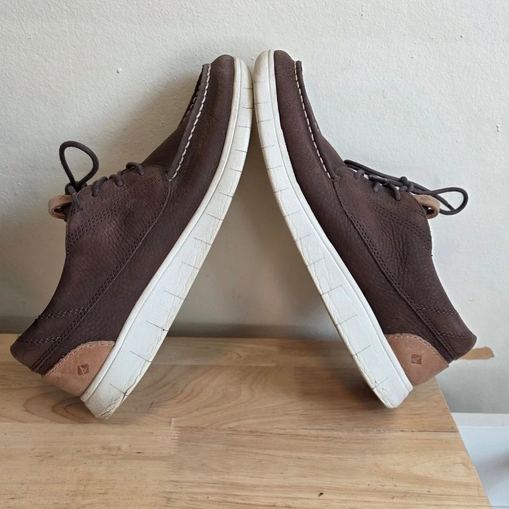 Sperry Mens 9 Plushwave Boat Shoes Brown Leather STS22671 Moc Toe Casual